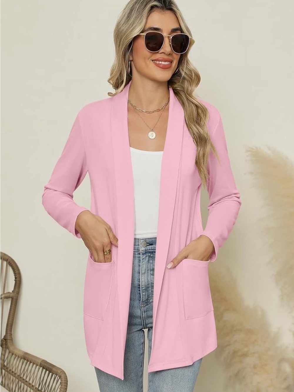 Pink Open-Front Women’s Cardigan - Picture 2 of 4
